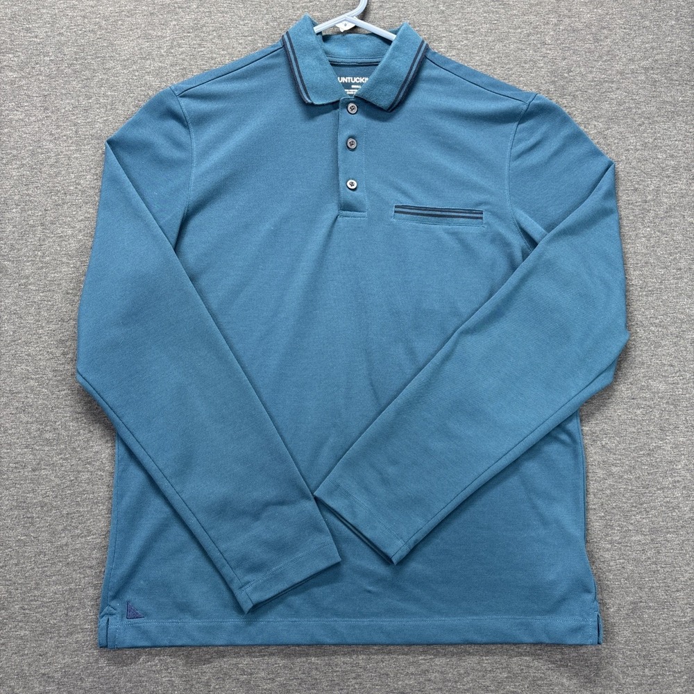 UNTUCKit Caesar Polo Shirt Mens S Long Sleeves Blue Performance Golf Active